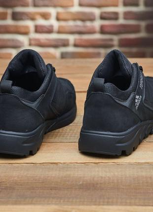 Мужские кожаные кроссовки в стиле adidas, кроссовки чёрное с натуральной козырь6 фото
