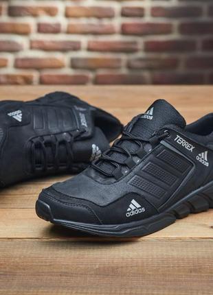 Мужские кожаные кроссовки в стиле adidas, кроссовки чёрное с натуральной козырь2 фото