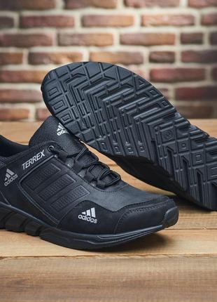 Мужские кожаные кроссовки в стиле adidas, кроссовки чёрное с натуральной козырь4 фото