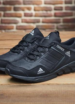 Мужские кожаные кроссовки в стиле adidas, кроссовки чёрное с натуральной козырь8 фото