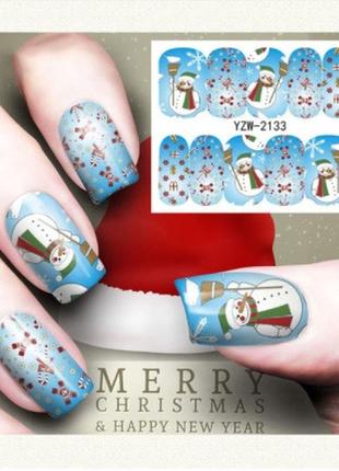 Наклейки для ногтей новогодние со снеговиками-размер наклейки 6*5см, инструкция по применению есть в описании