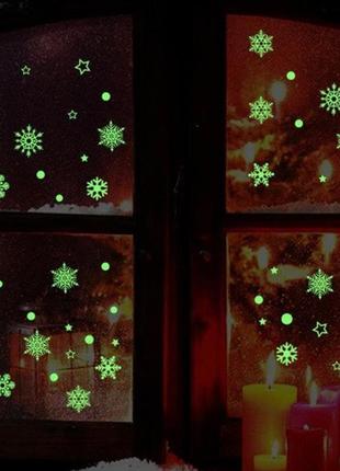 Новорічні наклейки на скло, люмінесцентні сніжинки на силіконовій основі - розмір стікера 25*21см3 фото