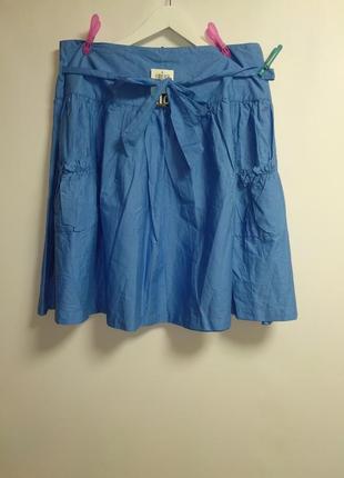Новая хлопковая юбка с пояском и карманами1 фото