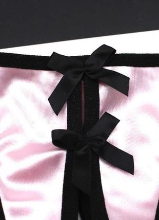 Трусы с разрезом шелковые женские, розовые - размер универсальный, регулируются3 фото