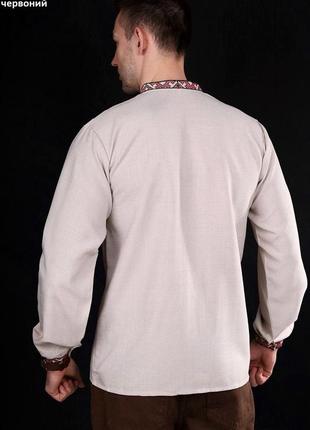 Мужская рубашка вышита крестиком из натурального льна классического кроя4 фото