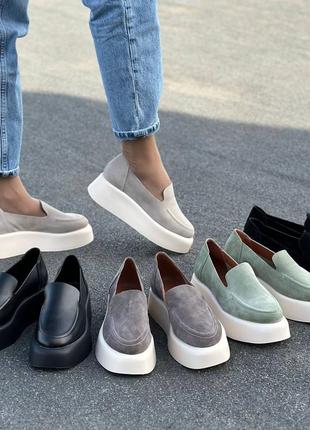 36-41 рр лоферы натуральная кожа/замша бежевый, черный, олива