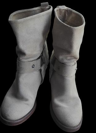 Кожаные козаки кожаные ботинки серые4 фото