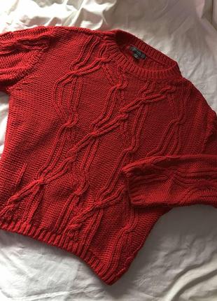Червоний светр красний свитер вязаний светр вязка1 фото