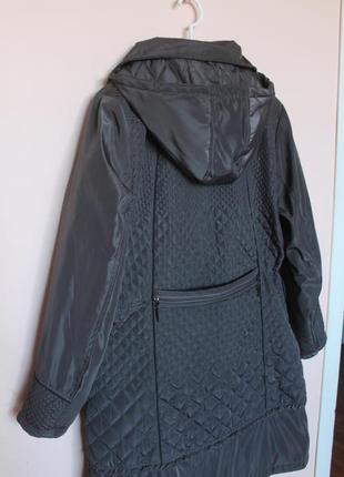 Темно серая демисезонная удлиненная куртка, курточка деми батал, стеганая куртка-пальто 54-56 г.5 фото