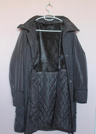 Темно серая демисезонная удлиненная куртка, курточка деми батал, стеганая куртка-пальто 54-56 г.7 фото