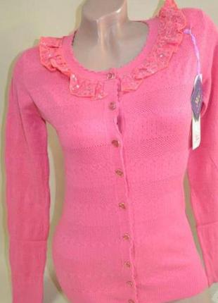Стильний рожевий кардиган комірець рс/м young mei новий бірки