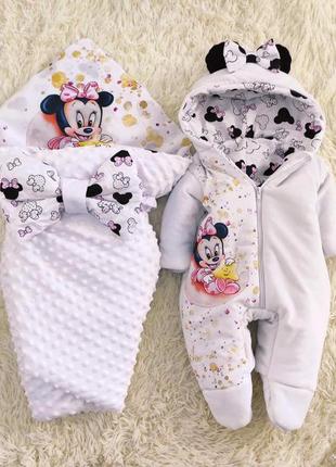 Комплект одежды из 2 предметов для новорожденных, белый с принтом минни