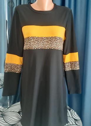 Платье туника черная леопардовая
