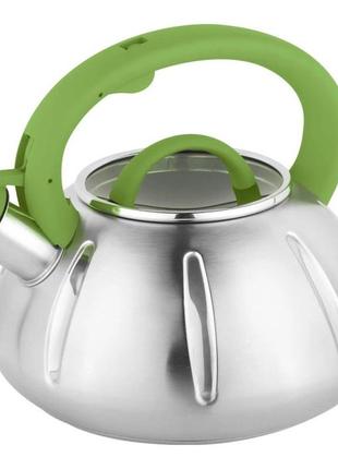 Чайник із свистком unique un-5303 кухонний на 3 літри, чайник нержавіючий зі свистком. колір: зелений10 фото