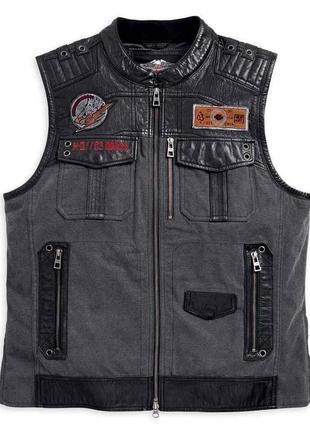 Жилет / безрукавка  harley-davidson men's victor textile &amp; leather zippered vest1 фото