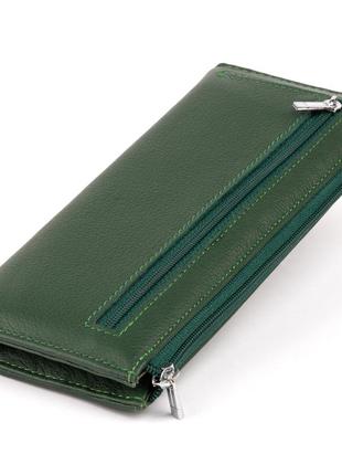 Горизонтальный тонкий кошелек из кожи унисекс st leather 19328 зеленый2 фото