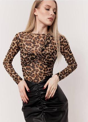 Лонгслив леопард из эластичной сеточки с имитацией лифа6 фото