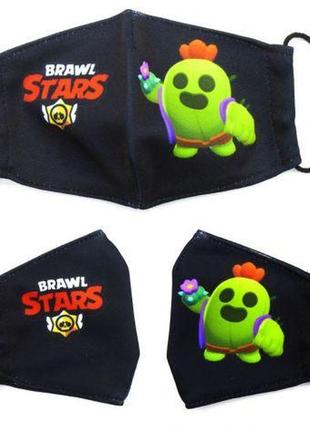 Многоразовая 4-х слойная защитная маска "brawl stars спайк" размер 3, 7-14 лет1 фото