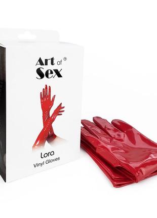 Глянцевые виниловые перчатки красного цвета art of sex - lora, размеры s, м, l4 фото