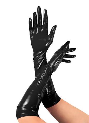 Глянцевые виниловые перчатки черного цвета art of sex - lora, размеры s, м, l
