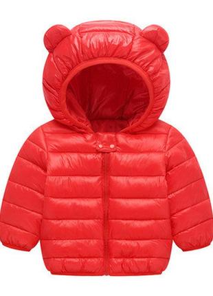 Куртка демисезонная детская с ушками на капюшоне красная 25021 132, красный, унисекс, весна осень, 9 месяцев