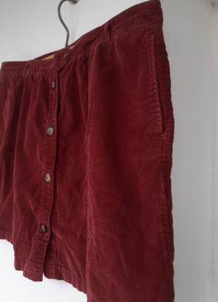Бордовая велюровая вельветовая мыная юбка на пуговицах с карманами2 фото