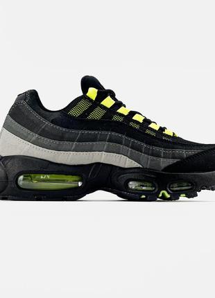 Мужские кроссовки черные с зеленым nike air max 95 "black grey neon"