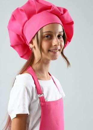 Фартух кухаря з ковпаком дитячий 11-18 років габардин рожевий2 фото