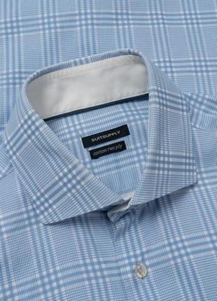 Suitsupply casual blue check cotton two ply   чоловіча сорочка