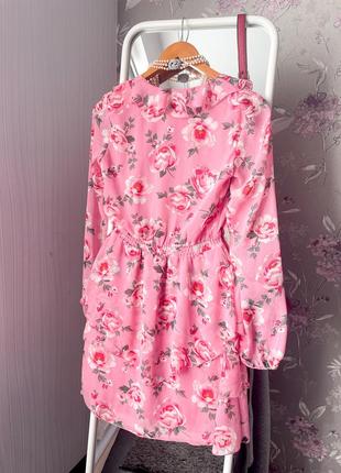 Сукня у квіти рожева шифон хс с6 фото
