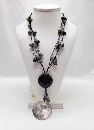 Колье из черный агата, ожерелье из натурального камня, подвеска черный агат, ручная работа1 фото