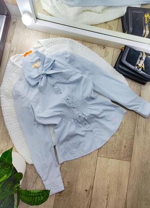 Винтажная рубашка в полоску с корсетной талией, с бантом, декорирована вышивкой поцелуй 💋 винтаж casual trend.