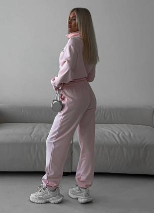 Спортивный женский костюм, брюки, кофта oversize, стильный трикотажный костюм, белый, розовый, меланж5 фото