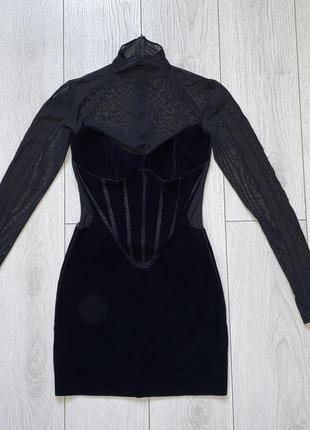 Ефектна оксамитова сукня в сіточку з корсетним візерунком size xs-s