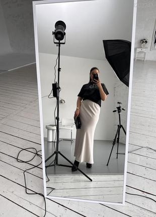 Спідниця — максі жіноча довга шовкова, батал, великі розміри, однотонна, бежева4 фото