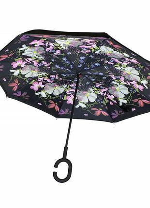 Жіноча парасолька up-brella квіти ручка hands free подвійне додавання розумна парасолька вітрозахисна смарт парасолька1 фото