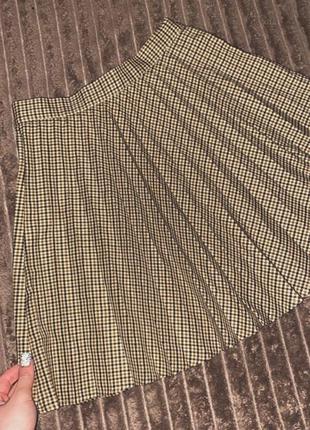 Женская юбка плиссе коричневая zara в клеточку бежевая2 фото