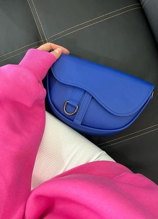 Женская сумка синяя сумка полукруг синий клатч сумочка кроссбоди через плечо