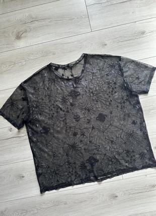 Сітчаста прозора срібляста чорна футболка блузка планети зірки павуки zara2 фото