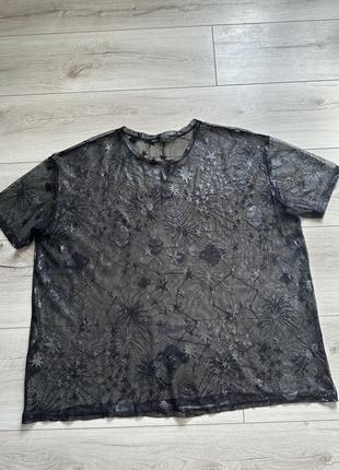 Сітчаста прозора срібляста чорна футболка блузка планети зірки павуки zara3 фото