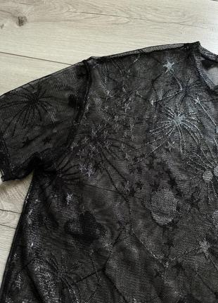 Сітчаста прозора срібляста чорна футболка блузка планети зірки павуки zara8 фото