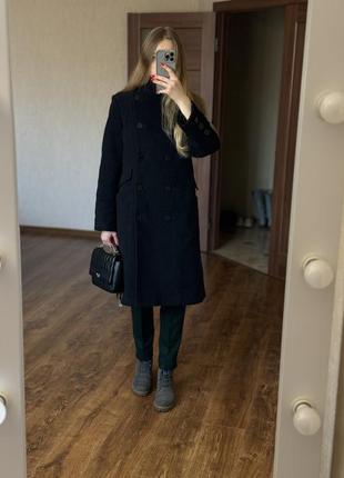 Стильный винтажный  серый шерстяной пальто классическое тренч очень теплое zara