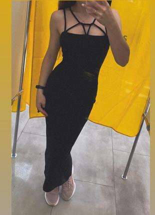 Черное платье женское макси s в пол длинное2 фото
