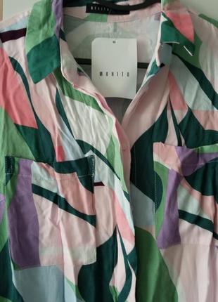 Платье рубашка принт разноколевое зеленое розовое mohito4 фото