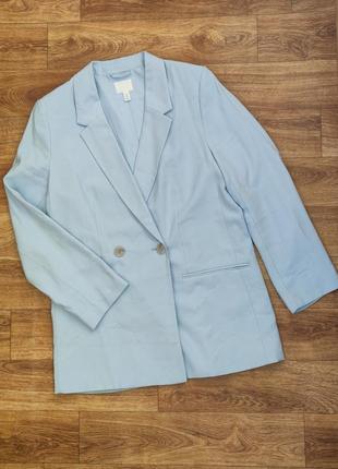 Голубой двубортный прямой оверсайз пиджак, жакет, блейзер2 фото