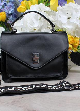 Мʼяка жіноча сумка в чорному кольорі комфортна модель на плече топ якості6 фото