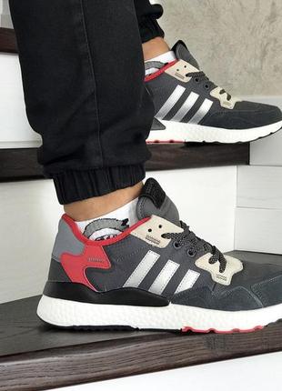 Кроссовки adidas nite jogger boost серо-красные4 фото