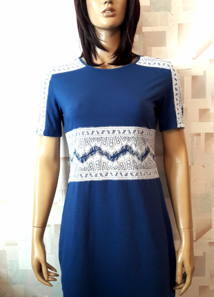 Синее платье футболка миди с кружевом от elite991 фото