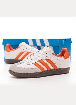 Класнючі жіночі кросівки adidas samba white orange білі з помаранчевим