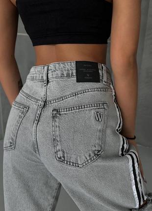 Серые графит женские джинсы палаццо широкие джинсы оверсайз свободного кроя с дырками женские трендовые широкие джинсы3 фото